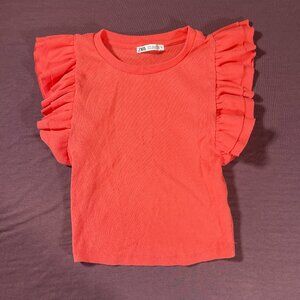 Zara flutter sleeve crop top in dark coral/red color - size small